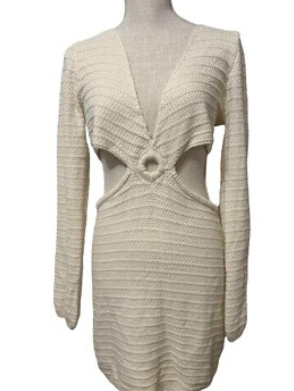 Forever 21 Cutout Knit Long-Sleeve Dress in Cream